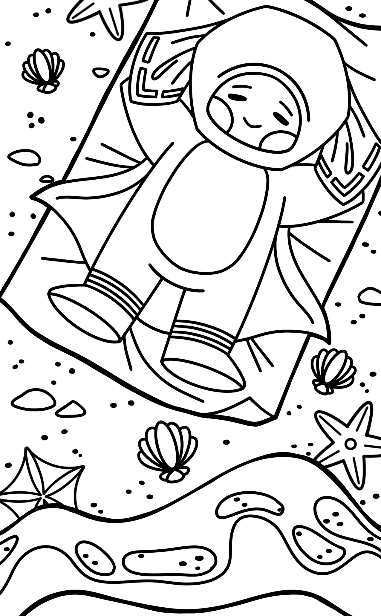 Bubby's 1st Coloring Book — Five coloring book pages taking Bubby from the beach to the stage to outer space.